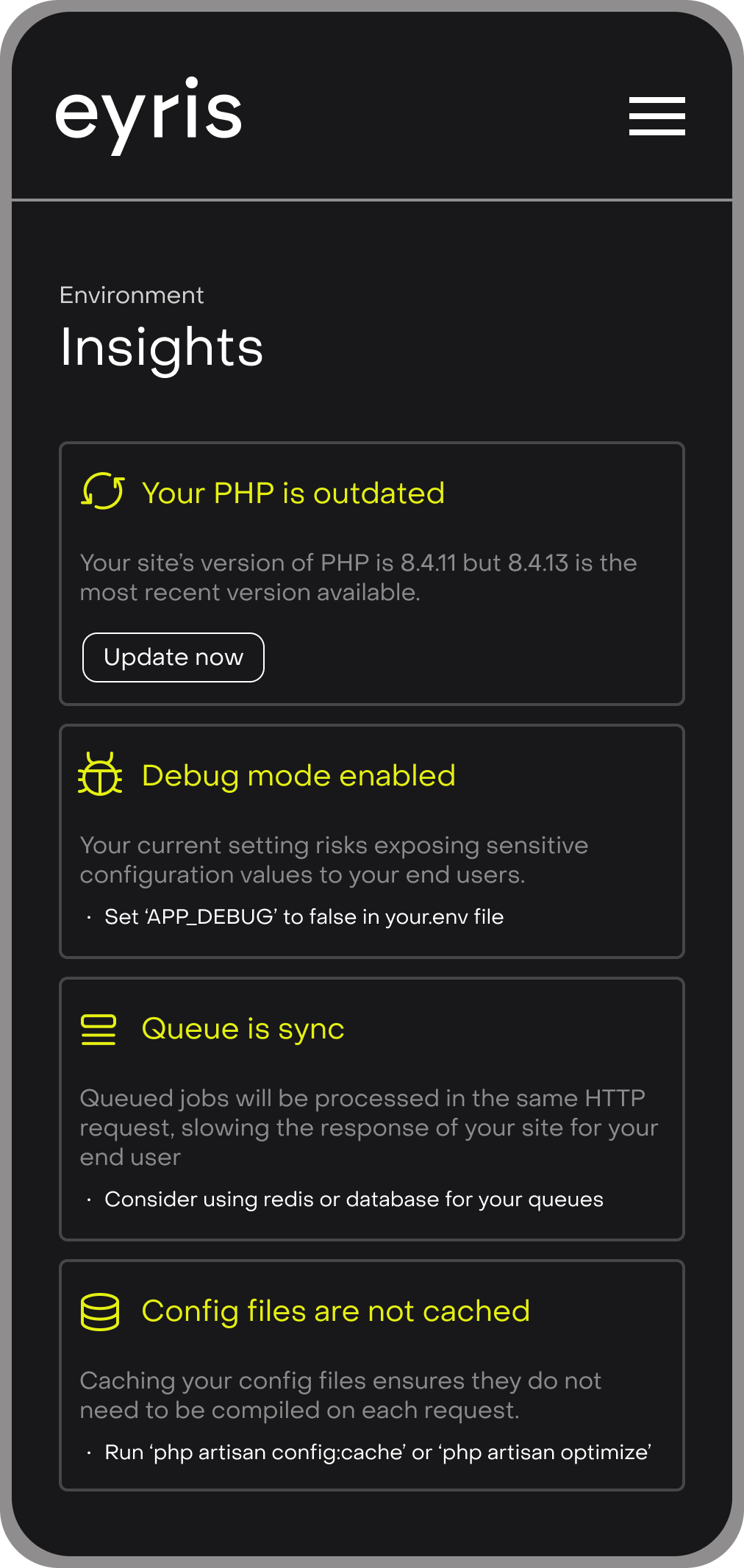mobile screen view of eyris app